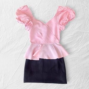 Vintage 80s pink puff sleeve peplum dress